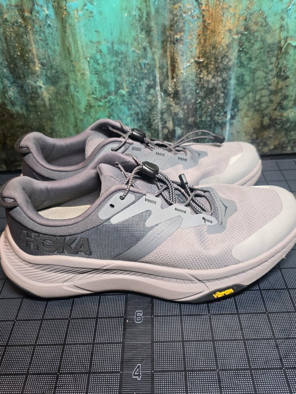 HOKA Transport Mens 8.5 D Walking Shoes Gray Black Vibram Quick Lace